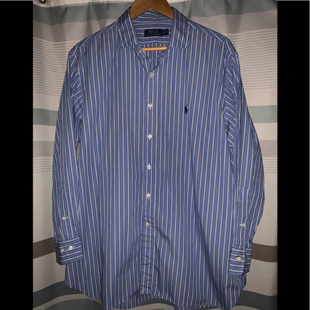 2/$20 Ralph Lauren Polo Blue & White Long Sleeve Button Down Shirt Embroidered
